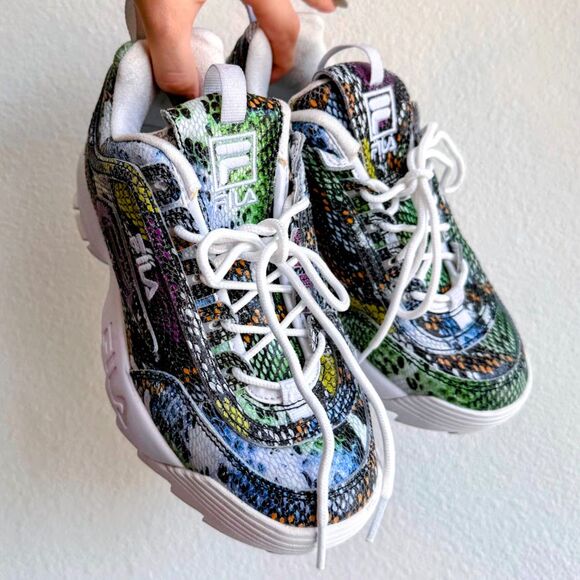 Fila Disruptor 2 Rainbow Multicolor Snakeskin Print Leather Sneakers size US 6 - Picture 1 of 12